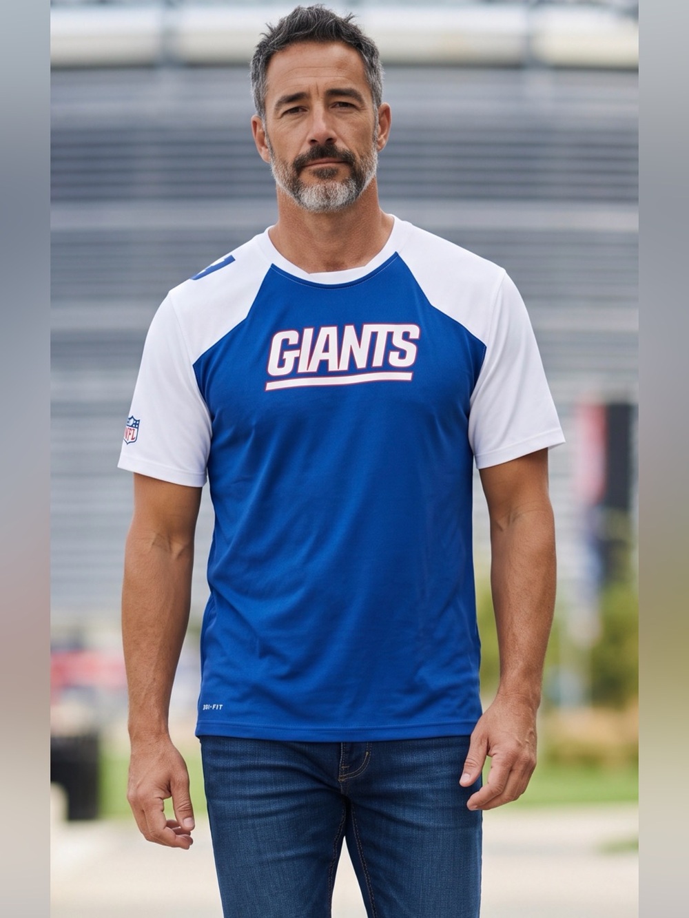 NFL New York Giants Blue and White Short Sleeve Jersey